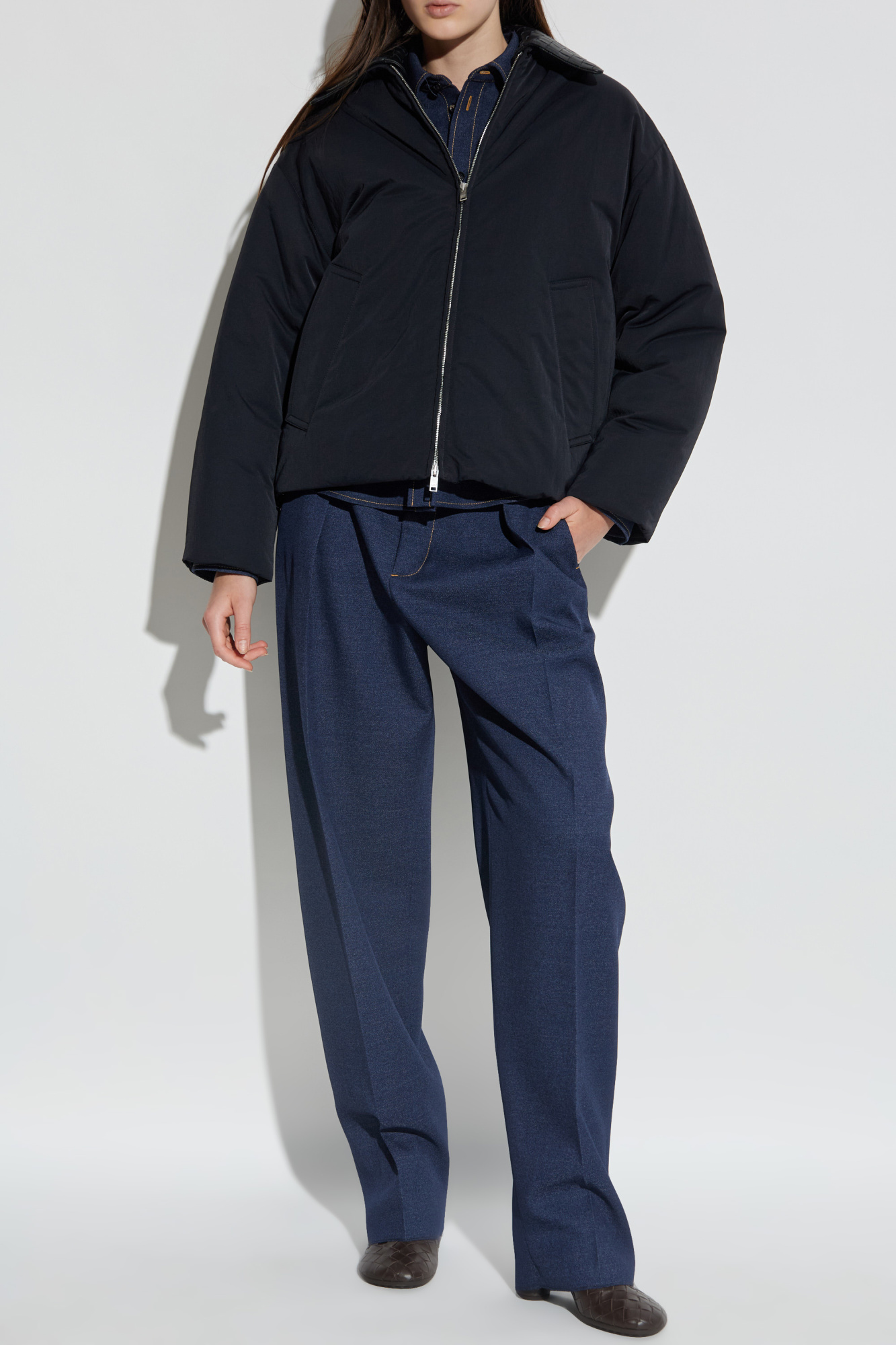 Bottega Veneta Down jacket with detachable leather collar